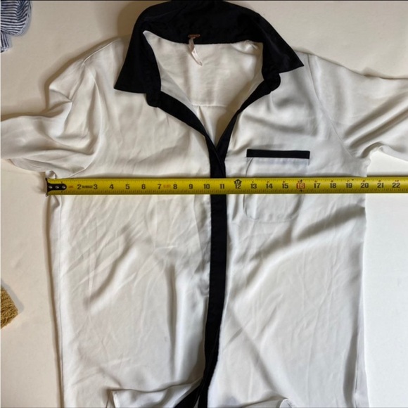 Free People Portfolio White Black High Low Button Down Dress Shirt Long Sleeve S - Picture 6 of 9